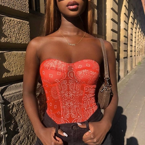 Bandana Printed Corset Crop Tops Women 2020 Fashion Sexy Bustier Tank